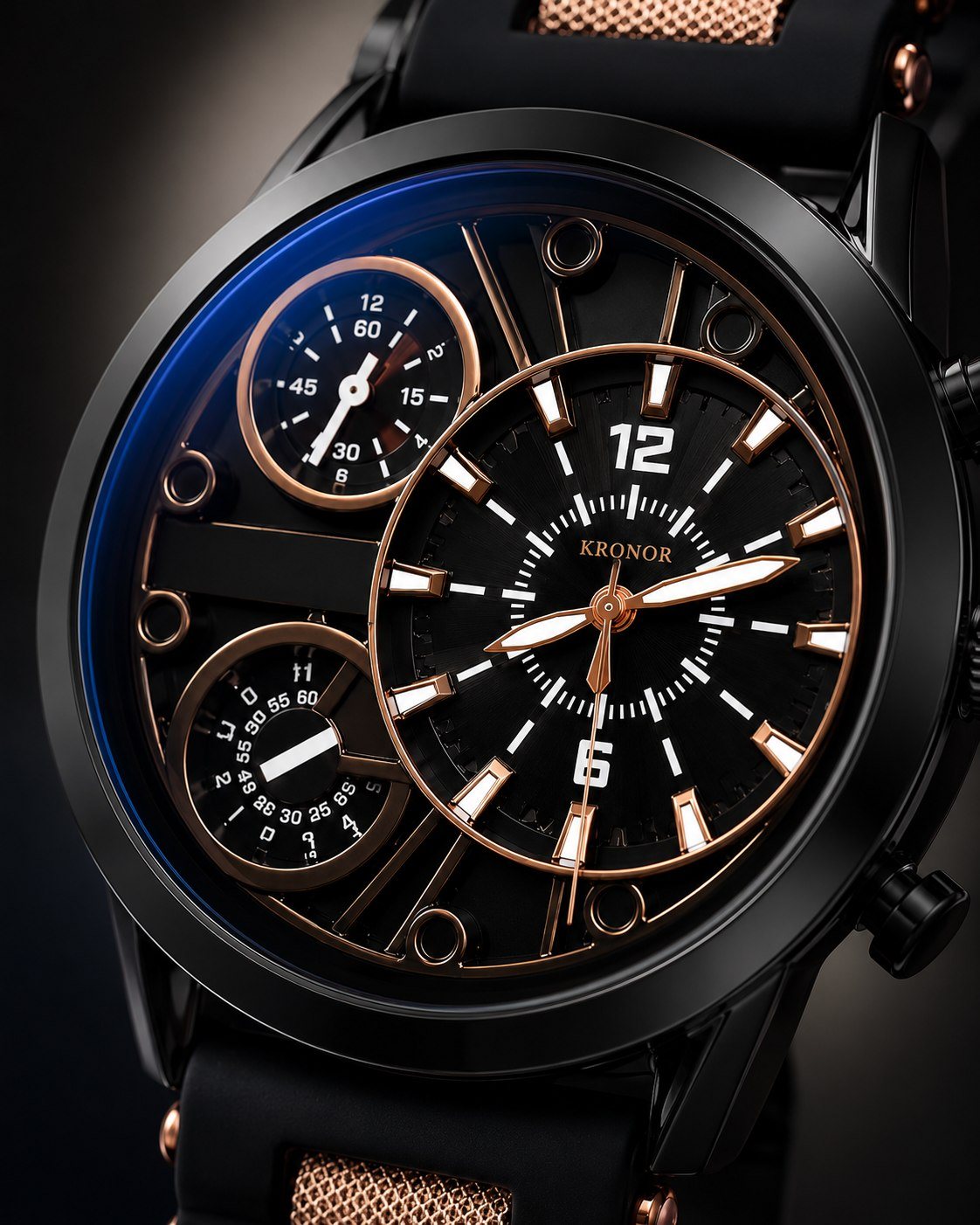 KRONOR ANIMA dial close-up showing layered rings and sub-dials